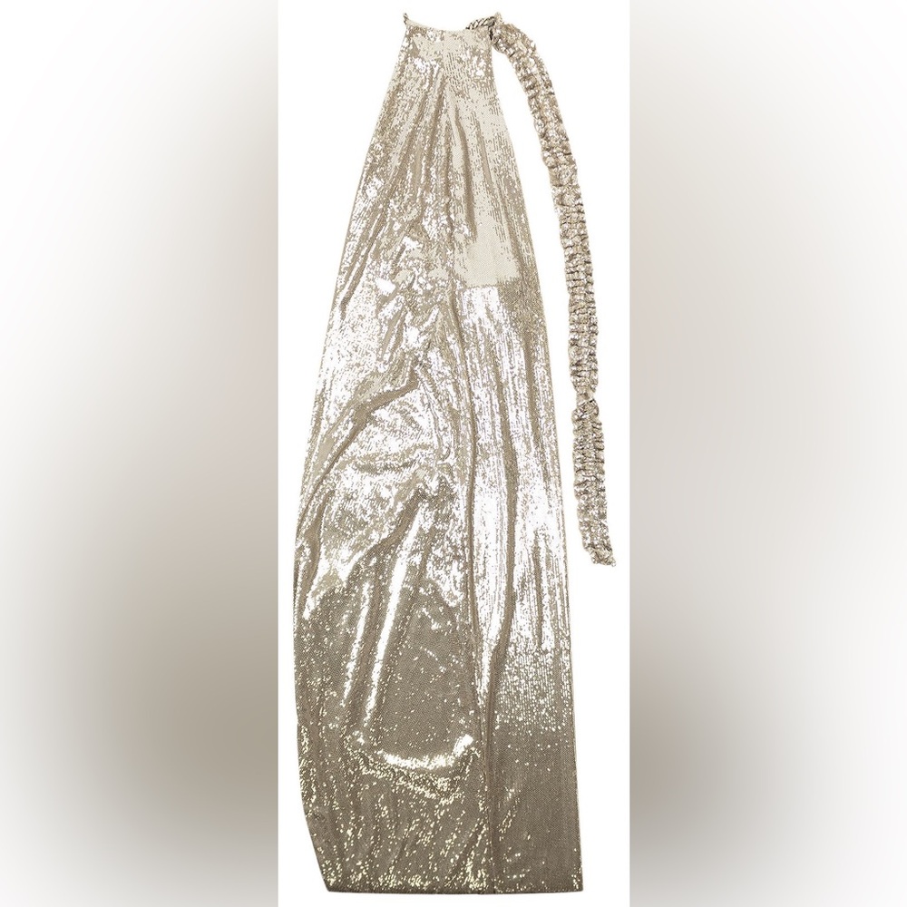 Off-White Sequin Halter Dress in silver